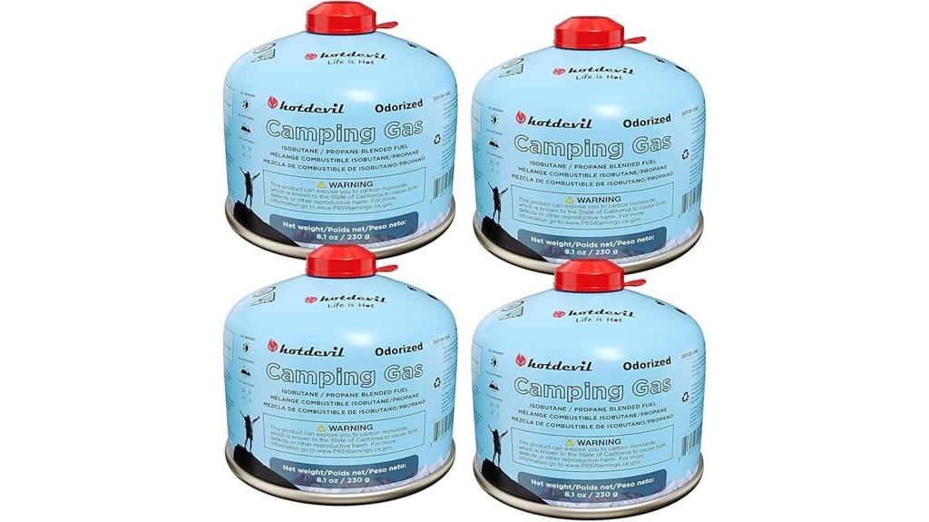 four canisters of isobutane