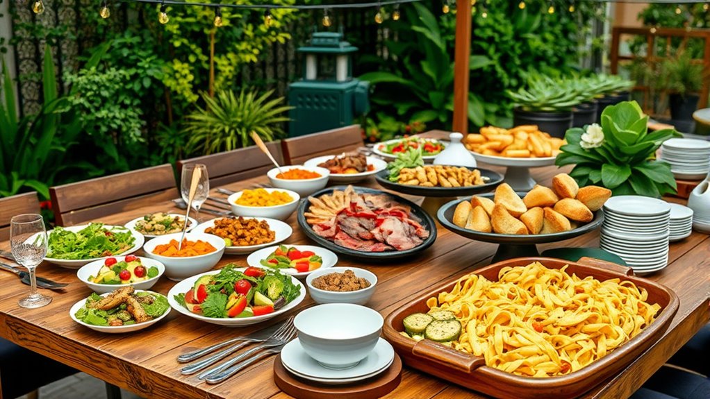 outdoor buffet family style setup