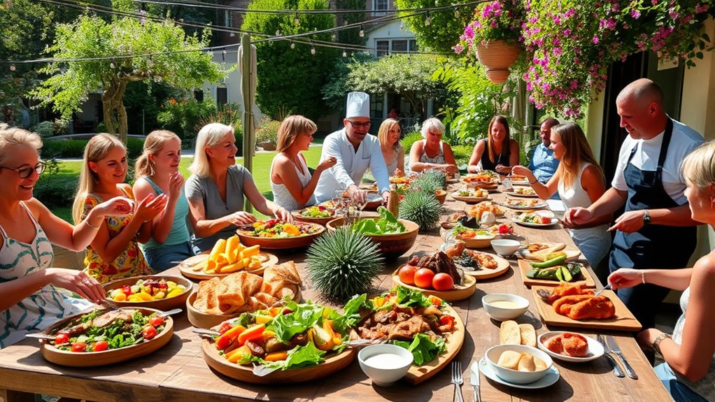 outdoor family style dining setup