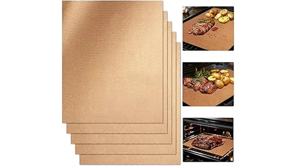 set of five copper grill mats
