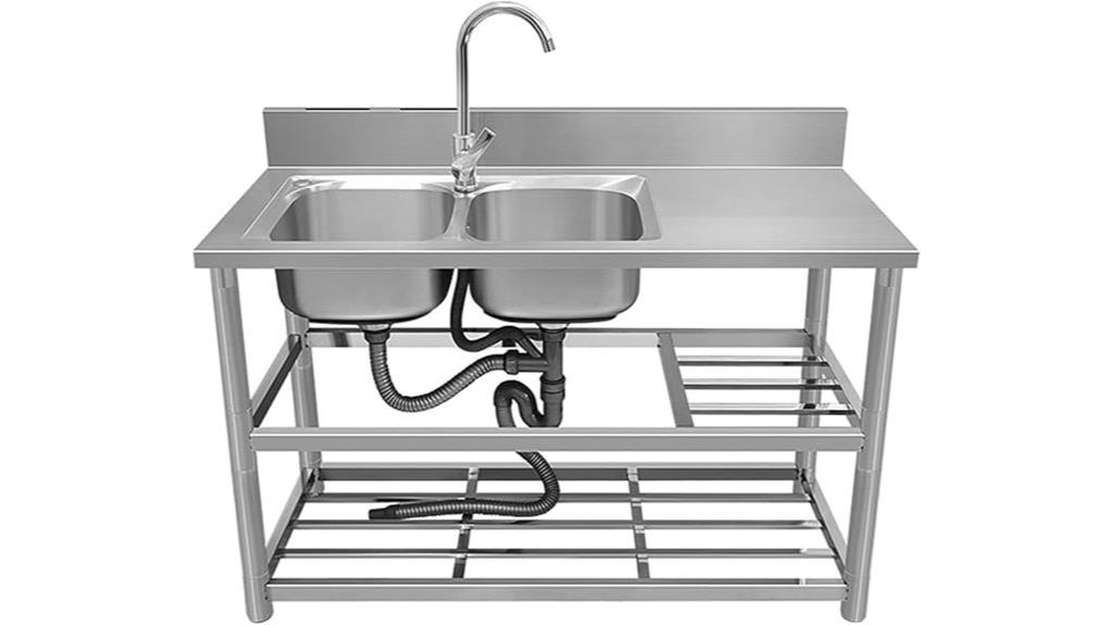stainless steel sink with shelves