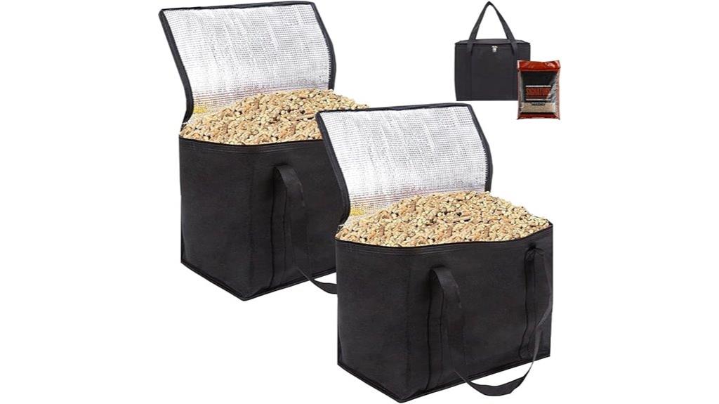 two wooden pellet bins