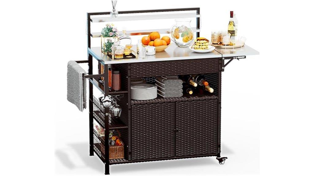 wicker outdoor grill cart