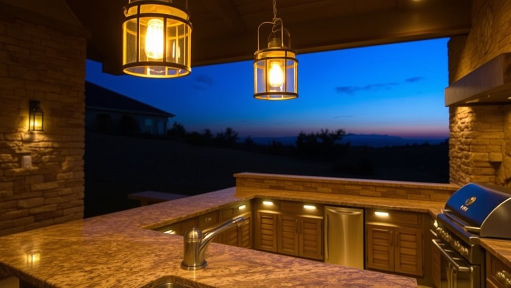 illuminated outdoor cooking space