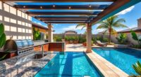 pool integrated outdoor kitchen layouts