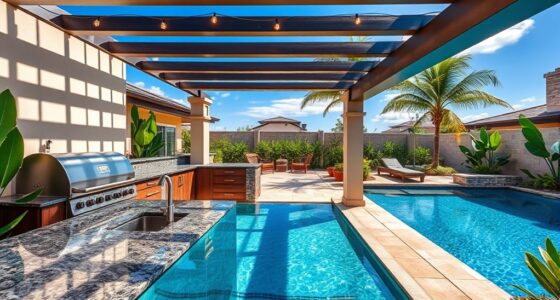 pool integrated outdoor kitchen layouts