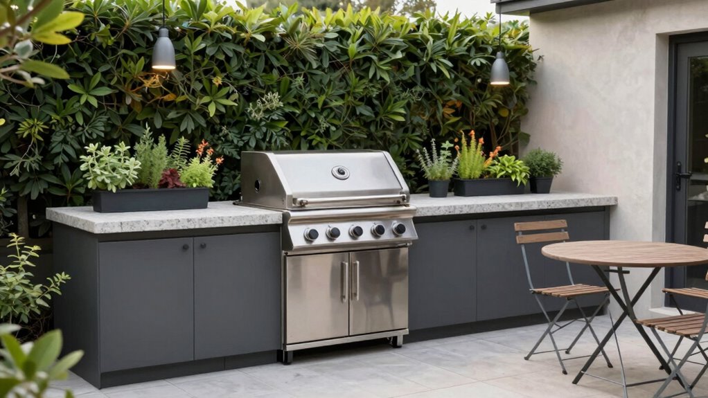 efficient narrow outdoor kitchen