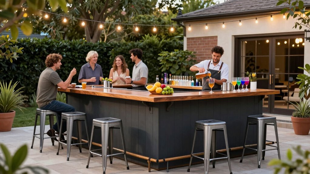 outdoor bar with gardening decor
