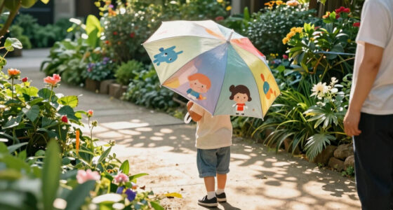this children’s umbrella casts playful characters onto the ground, making sun protection fun